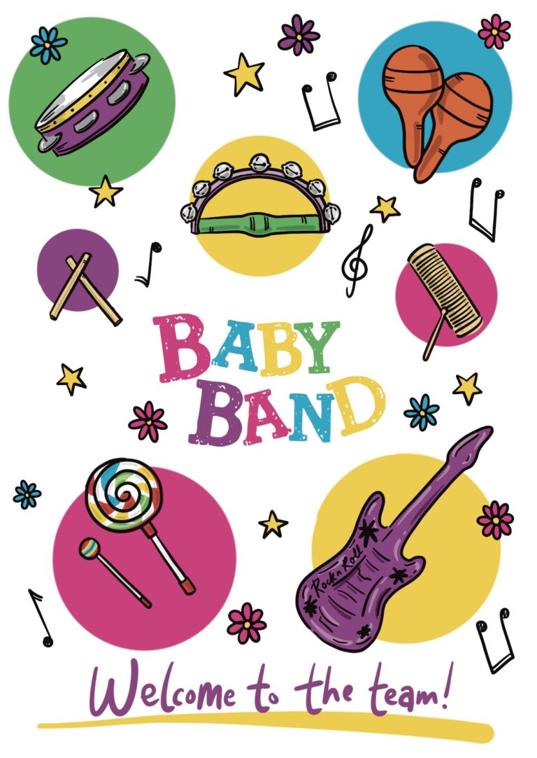 Card illustration to welcome new team members of Baby Band, a local mum and baby group based here in York