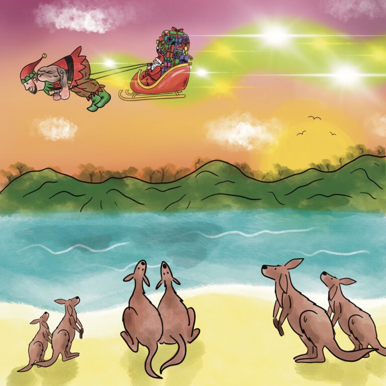 Page illustration for strongman Eddie Hall’s second children’s book, The Beast Saves Christmas